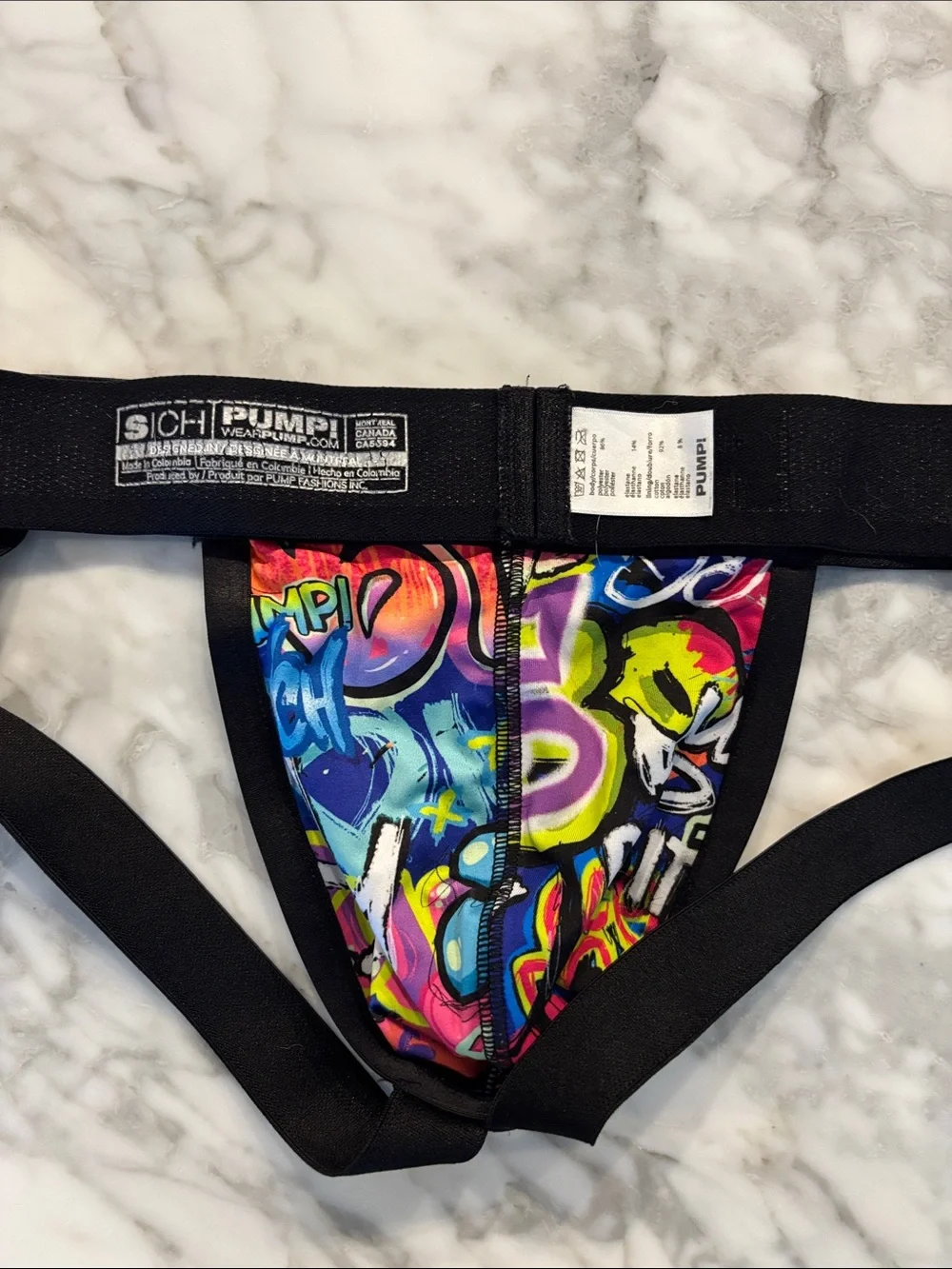 PUMP! Men's Graffiti Print Jockstrap - Black Waistband